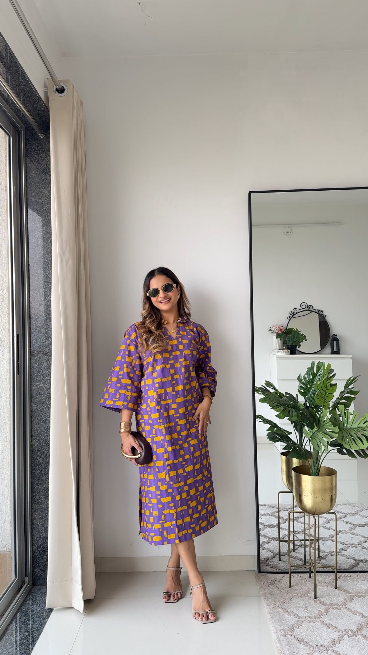 MOSAIC CHECK KAFTAN DRESS