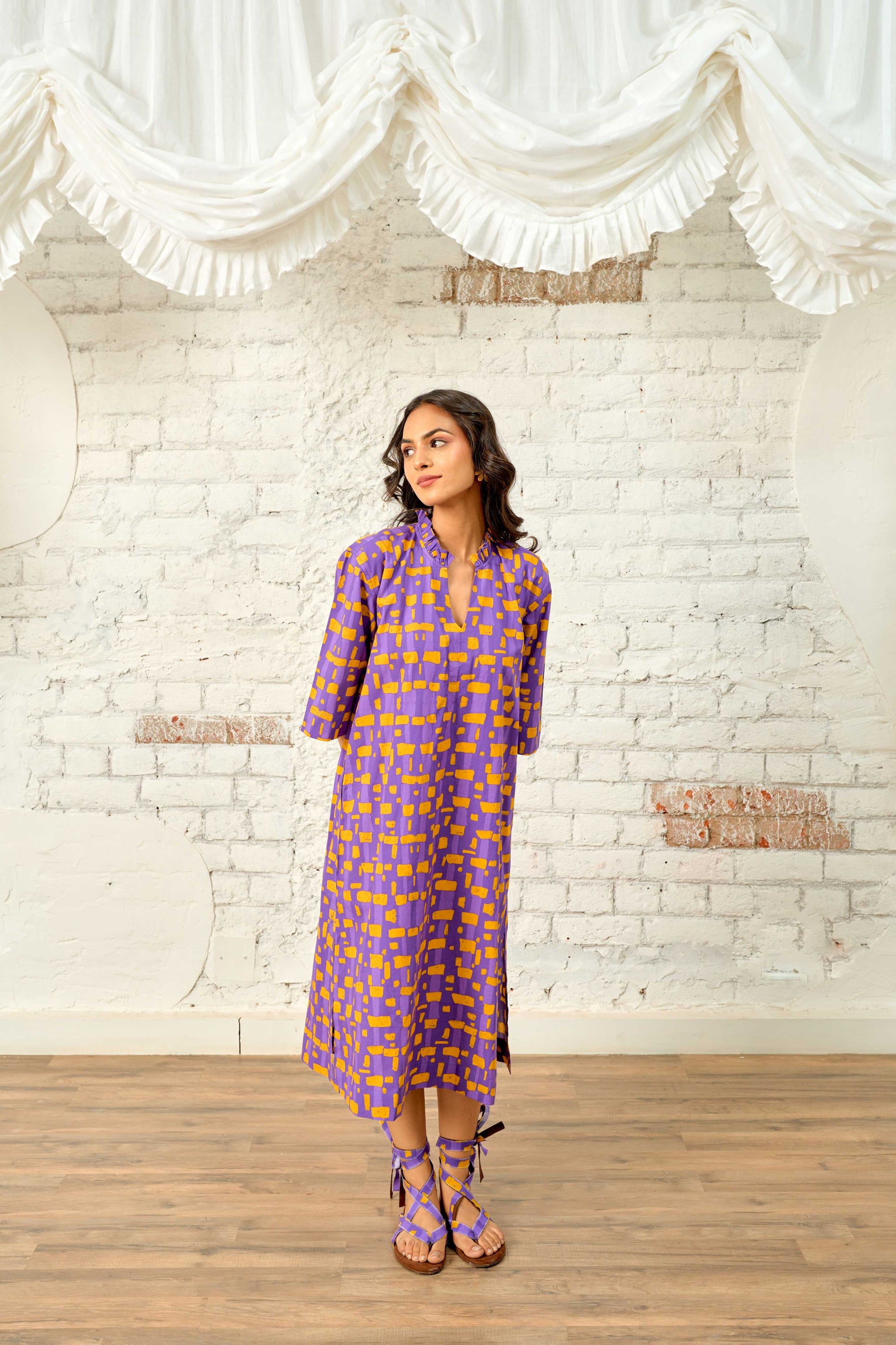 MOSAIC CHECK KAFTAN DRESS - by totguise