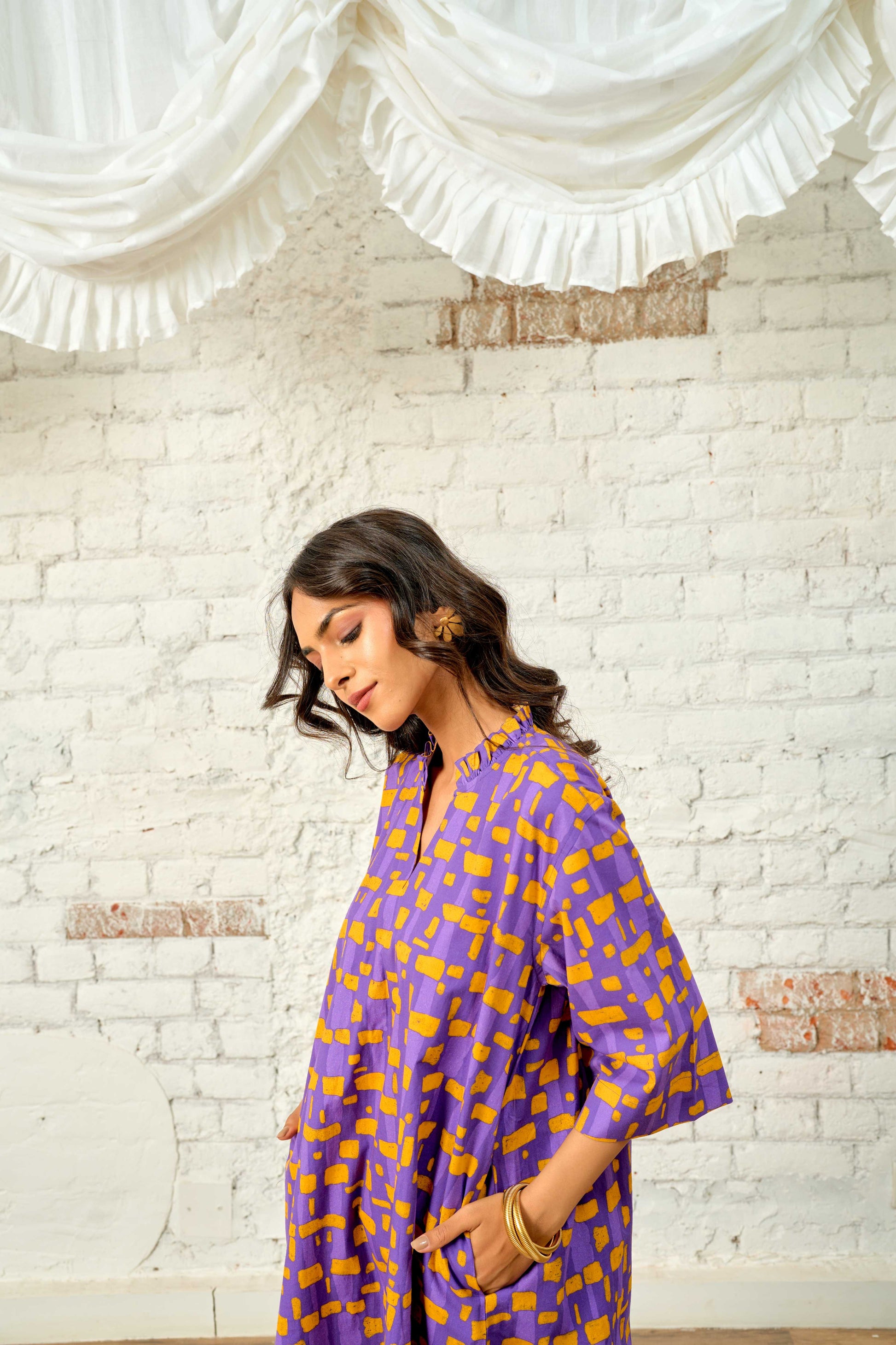 MOSAIC CHECK KAFTAN DRESS - by totguise